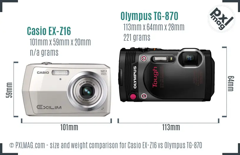 Casio EX-Z16 vs Olympus TG-870 size comparison