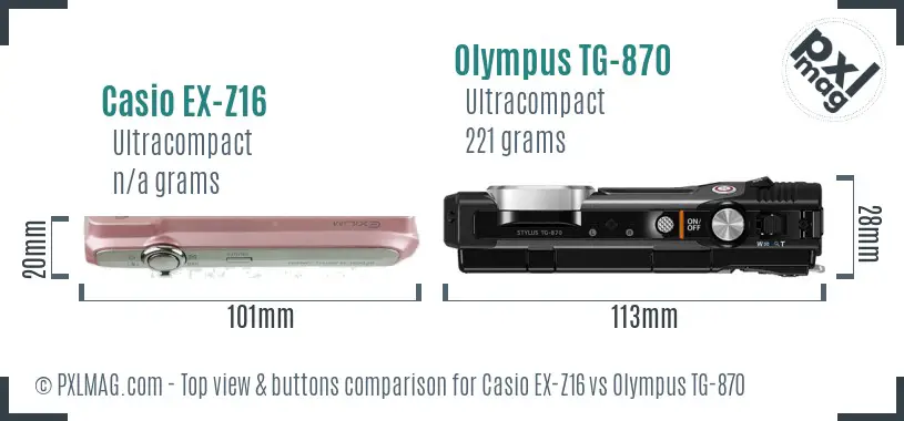 Casio EX-Z16 vs Olympus TG-870 top view buttons comparison