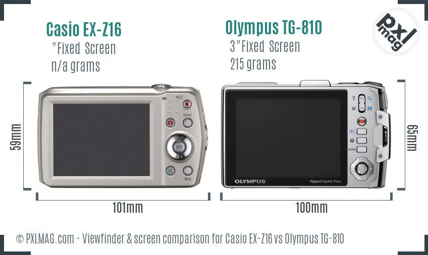 Casio EX-Z16 vs Olympus TG-810 Screen and Viewfinder comparison