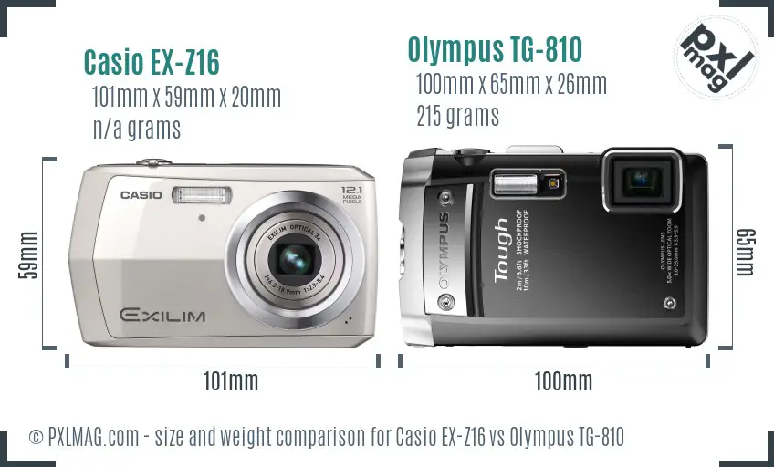 Casio EX-Z16 vs Olympus TG-810 size comparison
