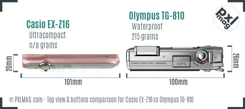 Casio EX-Z16 vs Olympus TG-810 top view buttons comparison