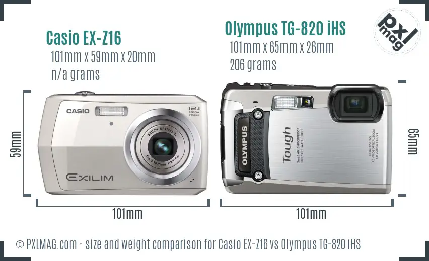 Casio EX-Z16 vs Olympus TG-820 iHS size comparison