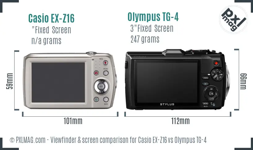 Casio EX-Z16 vs Olympus TG-4 Screen and Viewfinder comparison