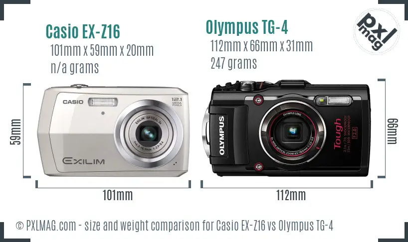 Casio EX-Z16 vs Olympus TG-4 size comparison