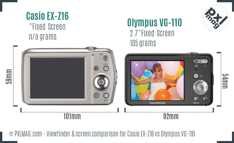 Casio EX-Z16 vs Olympus VG-110 Screen and Viewfinder comparison