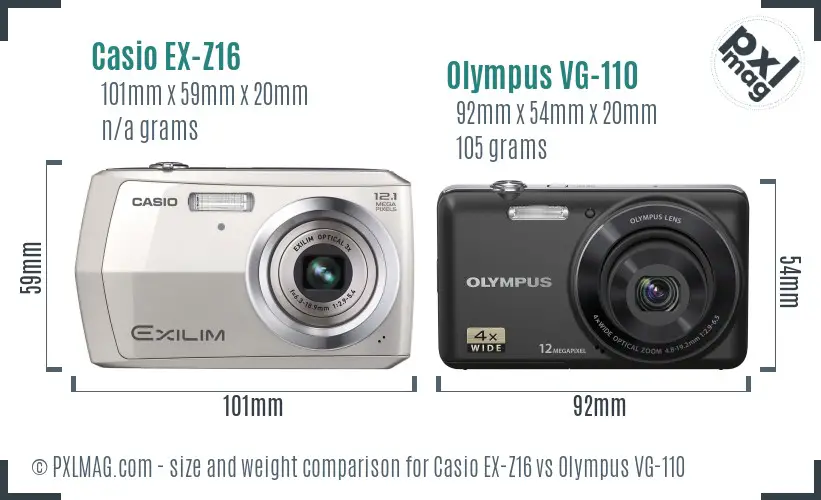 Casio EX-Z16 vs Olympus VG-110 size comparison