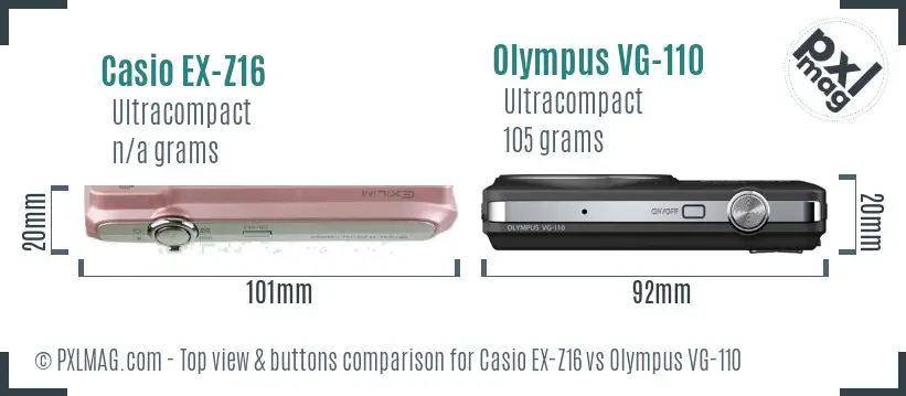 Casio EX-Z16 vs Olympus VG-110 top view buttons comparison