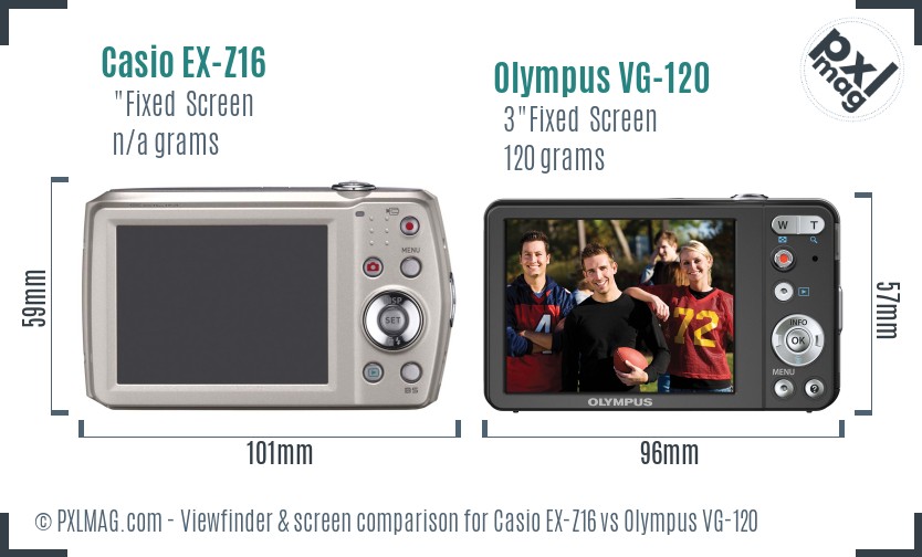 Casio EX-Z16 vs Olympus VG-120 Screen and Viewfinder comparison