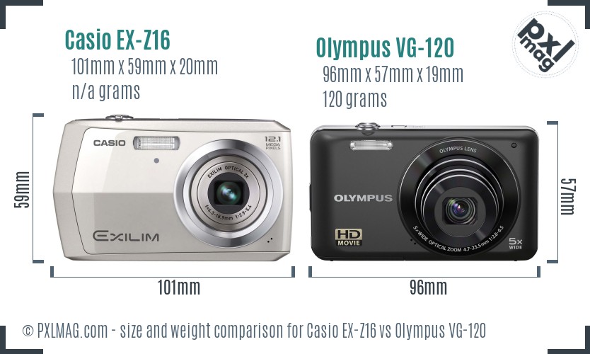 Casio EX-Z16 vs Olympus VG-120 size comparison