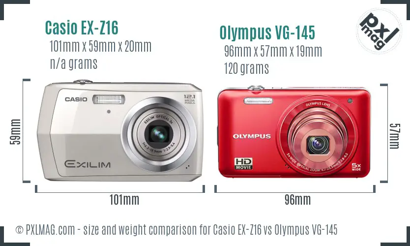 Casio EX-Z16 vs Olympus VG-145 size comparison