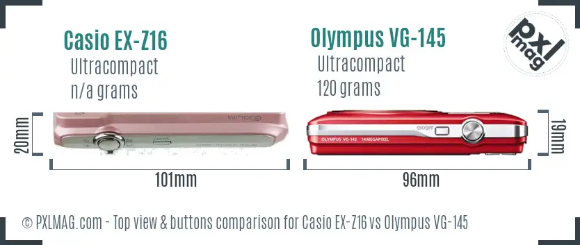 Casio EX-Z16 vs Olympus VG-145 top view buttons comparison