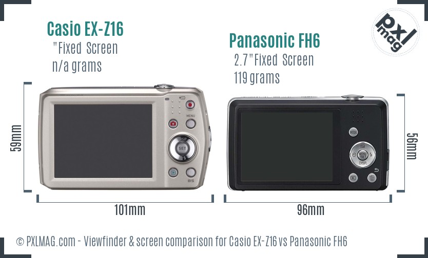 Casio EX-Z16 vs Panasonic FH6 Screen and Viewfinder comparison
