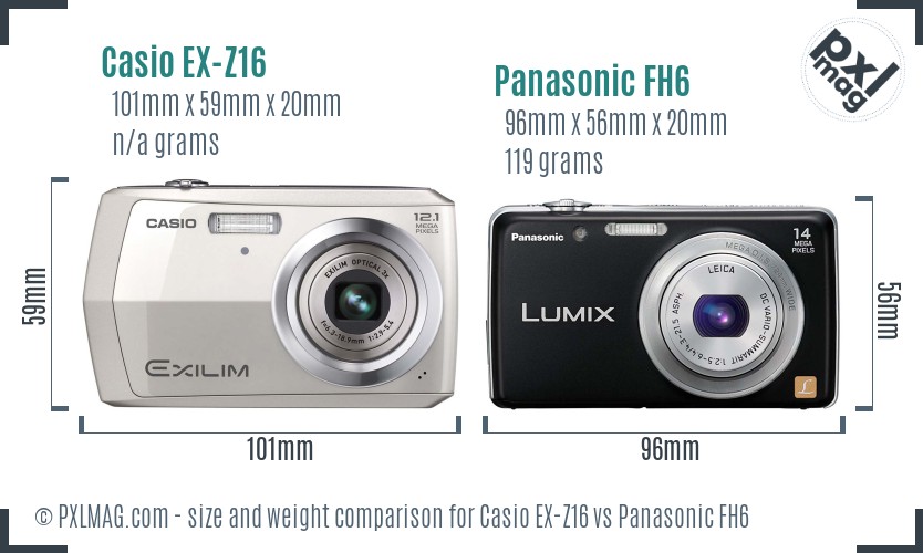 Casio EX-Z16 vs Panasonic FH6 size comparison