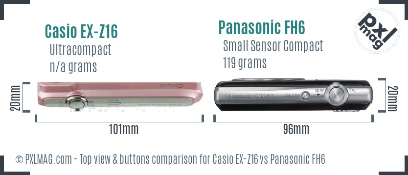 Casio EX-Z16 vs Panasonic FH6 top view buttons comparison