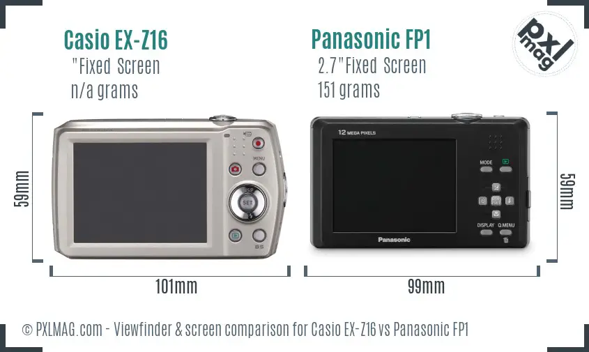 Casio EX-Z16 vs Panasonic FP1 Screen and Viewfinder comparison