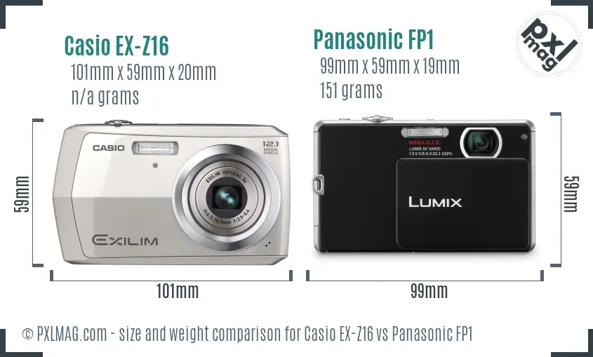Casio EX-Z16 vs Panasonic FP1 size comparison