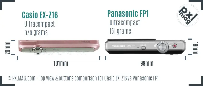 Casio EX-Z16 vs Panasonic FP1 top view buttons comparison