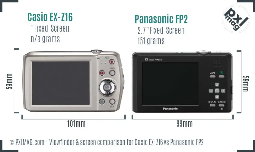 Casio EX-Z16 vs Panasonic FP2 Screen and Viewfinder comparison