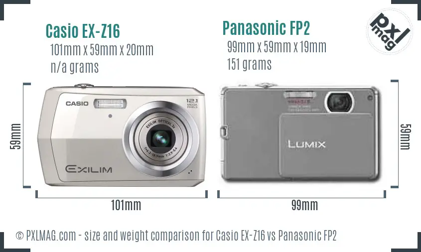Casio EX-Z16 vs Panasonic FP2 size comparison