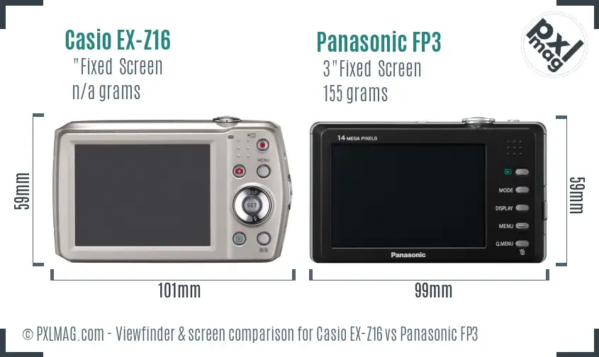 Casio EX-Z16 vs Panasonic FP3 Screen and Viewfinder comparison