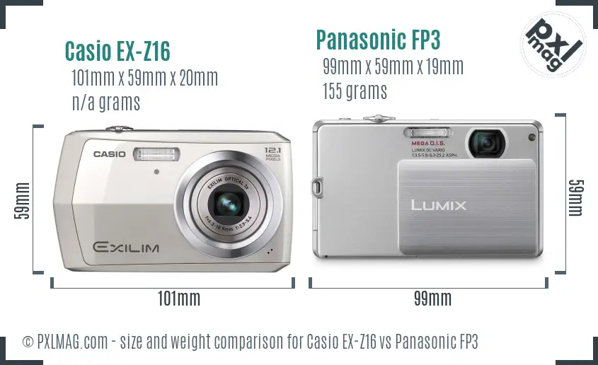 Casio EX-Z16 vs Panasonic FP3 size comparison