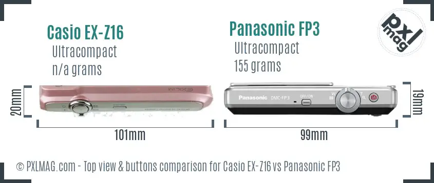 Casio EX-Z16 vs Panasonic FP3 top view buttons comparison