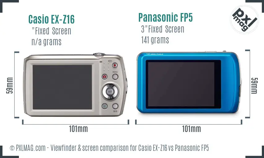 Casio EX-Z16 vs Panasonic FP5 Screen and Viewfinder comparison