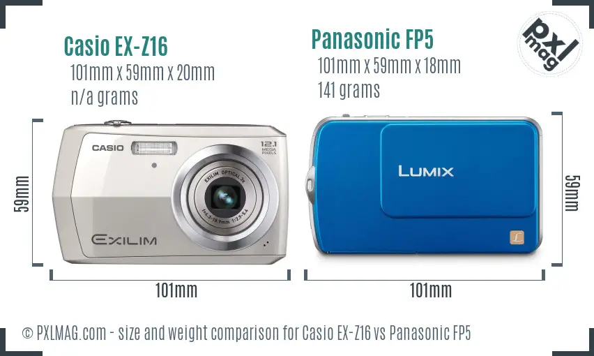 Casio EX-Z16 vs Panasonic FP5 size comparison