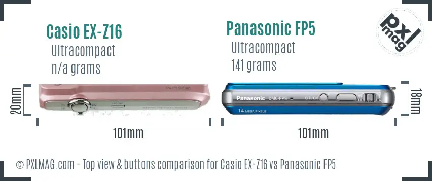 Casio EX-Z16 vs Panasonic FP5 top view buttons comparison