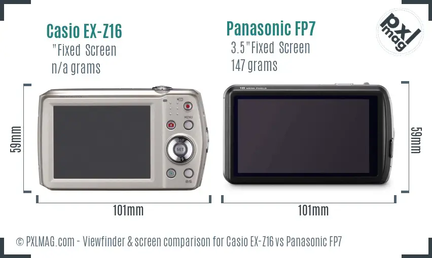 Casio EX-Z16 vs Panasonic FP7 Screen and Viewfinder comparison