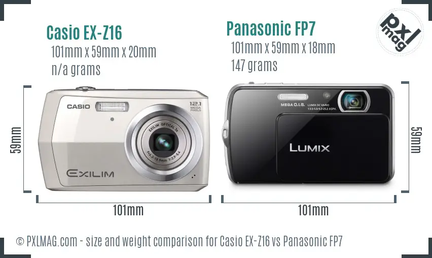 Casio EX-Z16 vs Panasonic FP7 size comparison