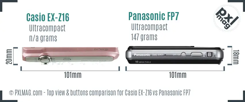 Casio EX-Z16 vs Panasonic FP7 top view buttons comparison