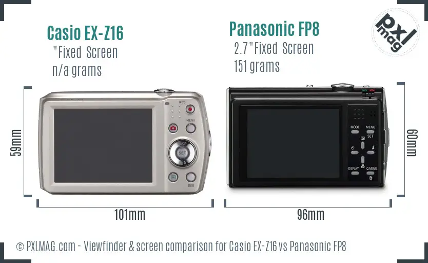 Casio EX-Z16 vs Panasonic FP8 Screen and Viewfinder comparison