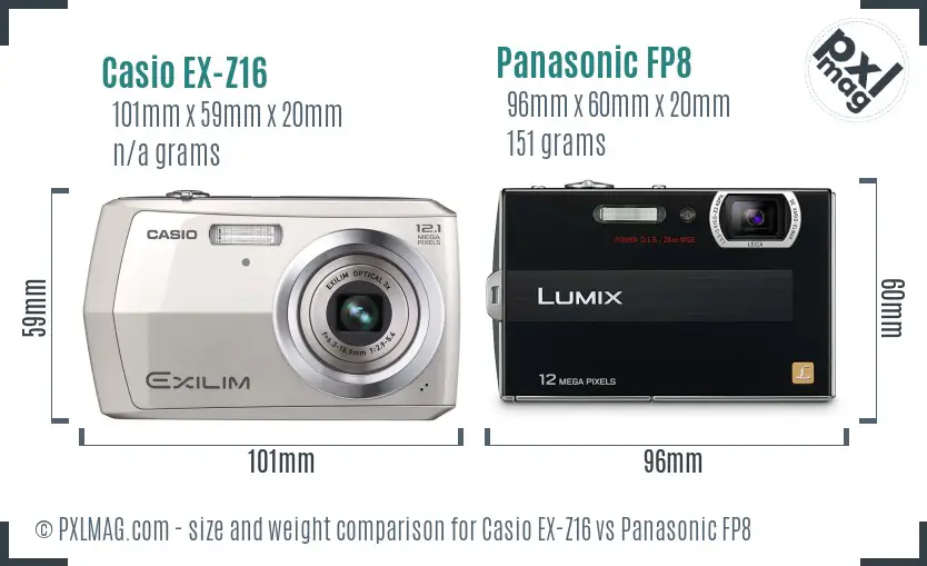 Casio EX-Z16 vs Panasonic FP8 size comparison