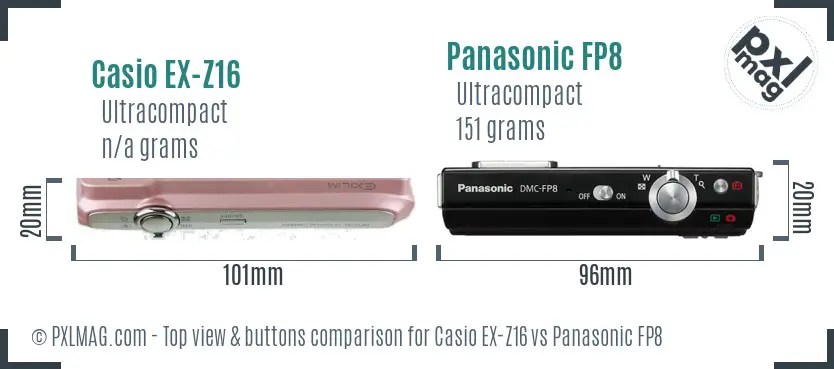Casio EX-Z16 vs Panasonic FP8 top view buttons comparison