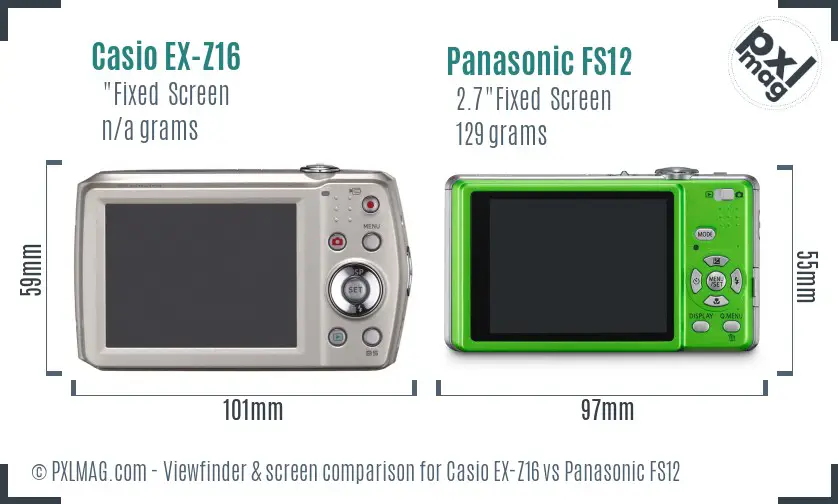 Casio EX-Z16 vs Panasonic FS12 Screen and Viewfinder comparison