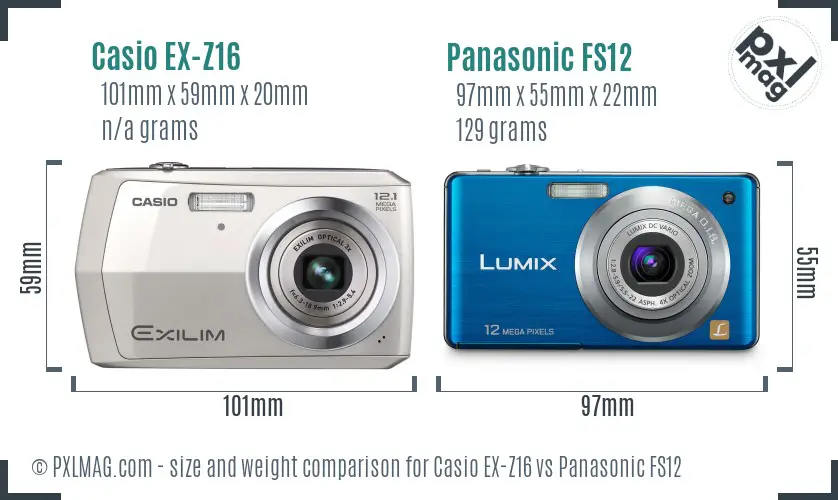 Casio EX-Z16 vs Panasonic FS12 size comparison