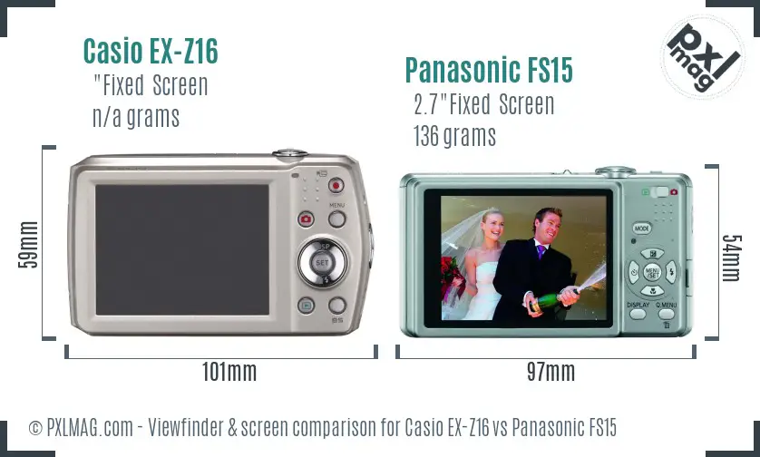 Casio EX-Z16 vs Panasonic FS15 Screen and Viewfinder comparison