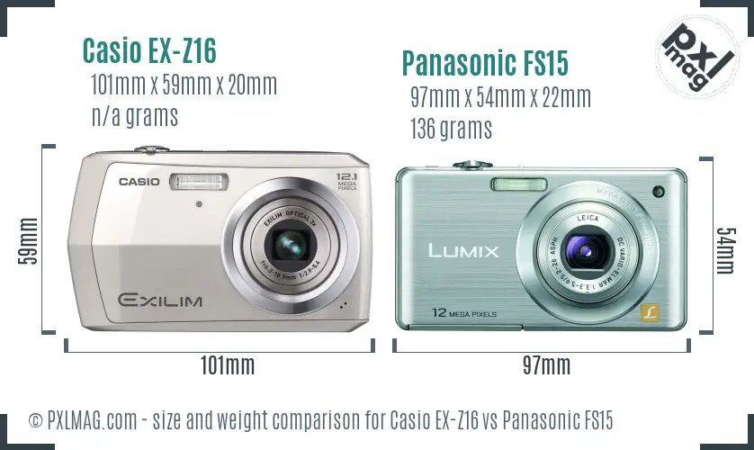 Casio EX-Z16 vs Panasonic FS15 size comparison