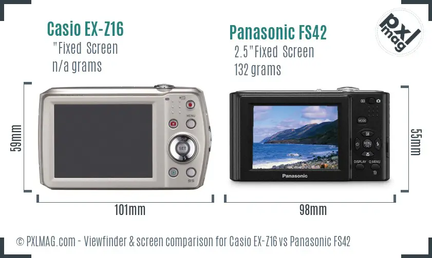 Casio EX-Z16 vs Panasonic FS42 Screen and Viewfinder comparison