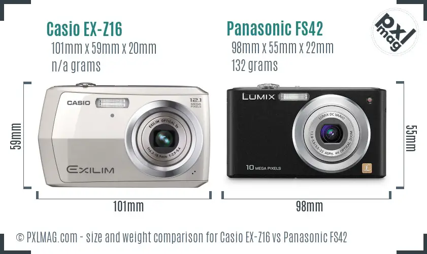 Casio EX-Z16 vs Panasonic FS42 size comparison