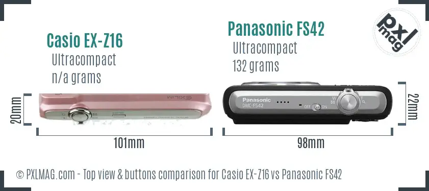 Casio EX-Z16 vs Panasonic FS42 top view buttons comparison