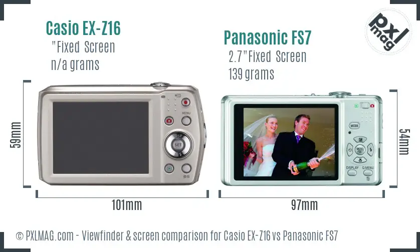 Casio EX-Z16 vs Panasonic FS7 Screen and Viewfinder comparison
