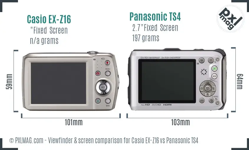 Casio EX-Z16 vs Panasonic TS4 Screen and Viewfinder comparison