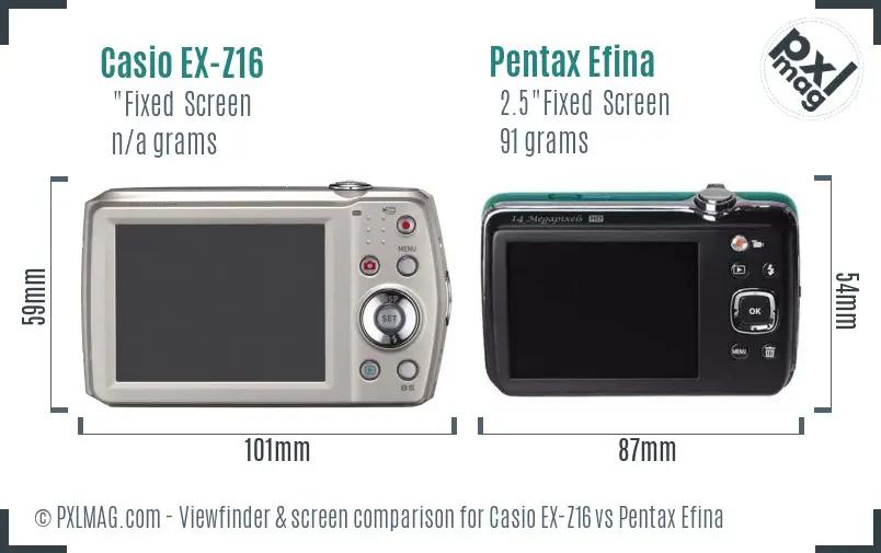Casio EX-Z16 vs Pentax Efina Screen and Viewfinder comparison