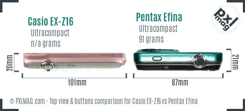 Casio EX-Z16 vs Pentax Efina top view buttons comparison