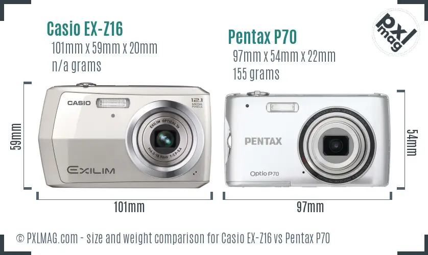Casio EX-Z16 vs Pentax P70 size comparison