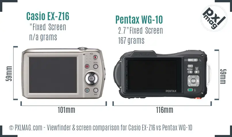 Casio EX-Z16 vs Pentax WG-10 Screen and Viewfinder comparison