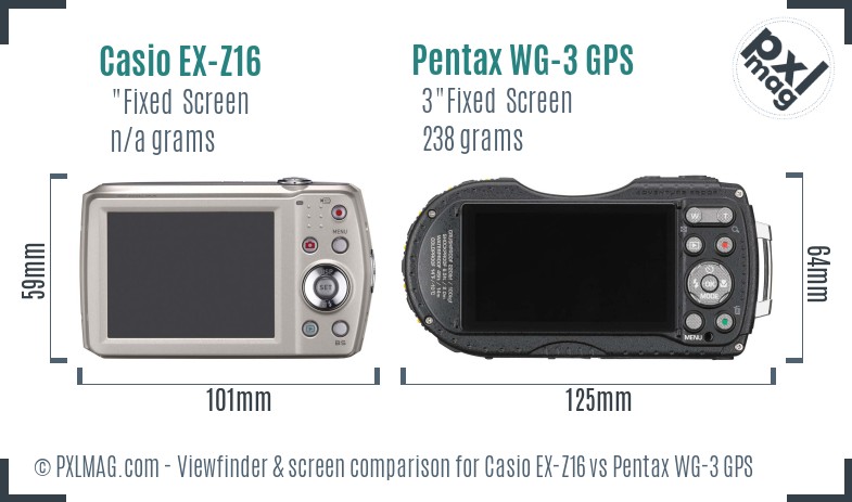 Casio EX-Z16 vs Pentax WG-3 GPS Screen and Viewfinder comparison