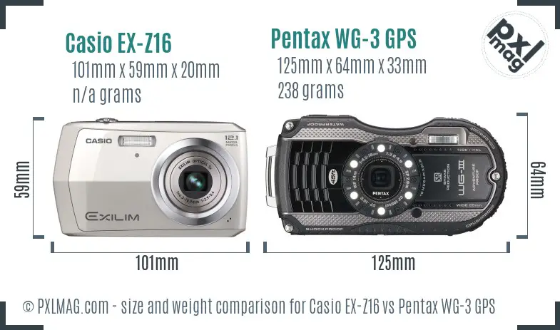 Casio EX-Z16 vs Pentax WG-3 GPS size comparison